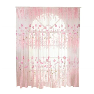 Cikonielf Tulle Voile Curtain Floral Pattern Window Blinds Drapes Panel Bedroom Living Room Interior Textile Decor (Pink)