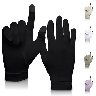 Pure Silk Glove Liners   Soft &amp; Comfortable   Inner Thermal Touchscreen Gloves   Natural Wear   Unisex   Wash Bag Included (Jet Black, Large)