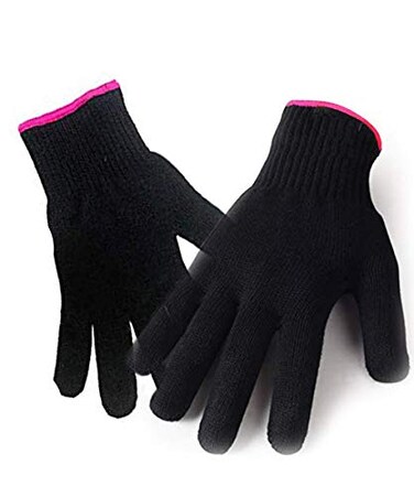 AFT90 2 Heat Resistant Glove for Hair Styling, Curling Iron, Flat Iron and Curling Wand, Black, Pink Edge