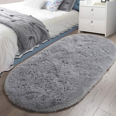 LOCHAS Fluffy Bedroom Rug 2.6' x 5.3', Shaggy Area Rug for Bedroom Bedside, Soft Oval Throw Rugs Carpet for Living Room Kids Girls Home Decor