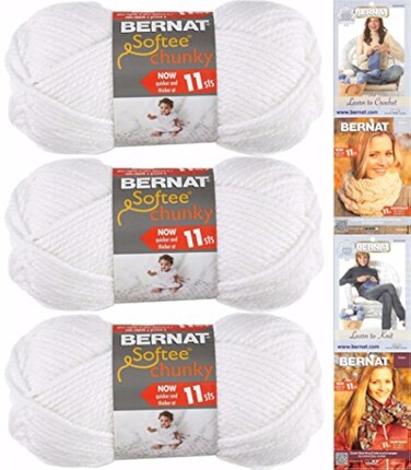 Bernat Softee Chunky Yarn Bundle Super Bulky Number 6, 3 Skeins, White 28005