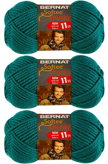 Bernat Softee Chunky Yarn Bundle Super Bulky #6, 3 Skeins Emerald 28200
