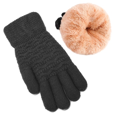 Women's Winter Warm Touch Screen Gloves Womens Thermal Black Cable Knit Wool Fleece Lined Touchscreen Texting Mittens for Cold Weather