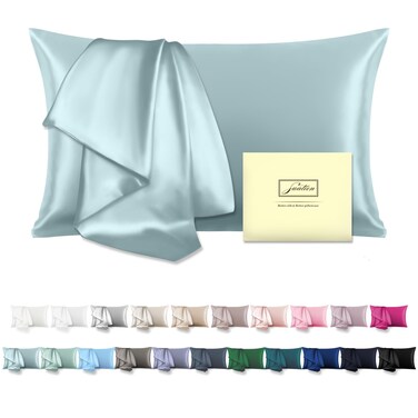 Mulberry Silk Pillowcase for Hair and Skin Standard Size 20"X 26" with Hidden Zipper Soft Breathable Smooth Cooling Pillow Covers for Sleeping(Haze Blue,1Pcs)
