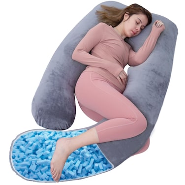 AS AWESLING Shredded Memory Foam Body Pillow, Pregnancy Pillows for Sleeping, Maternity Pillow for Pregnant Women, Memory Foam Filling U Shaped Body Pillow with Velvet Cover