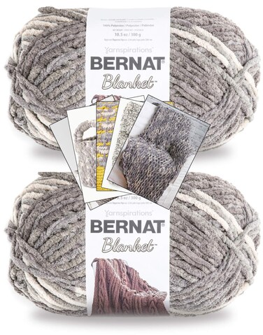 Bernat Blanket Yarn - Big Ball (10.5 oz) - 2 Pack with Pattern Cards in Color (Silver Steel)