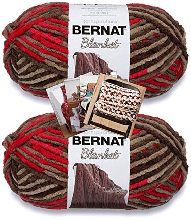 Bernat Blanket Yarn - Big Ball (10.5 oz) - 2 Pack with Patterns (Raspberry Trifle)