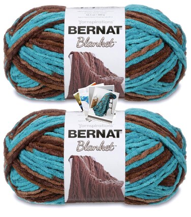 Bernat Blanket Yarn - Big Ball (10.5 oz) - 2 Pack with Pattern Cards in Color (Mallard Wood)