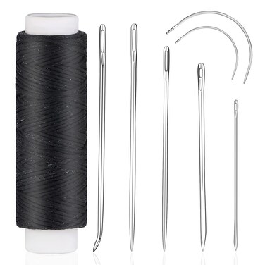 Ftyiwu Waxed Thread 32 Yards, Leather Sewing Waxed Thread with Hand Sewing Needles, Leather Sewing Thread Set for Home Upholstery Carpet Leather Canvas Repair and Sewing (Black)