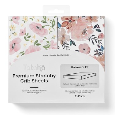 TotAha Premium Stretchy Crib Sheets (2-Pack)-Hypoallergenic, Silky Comfort, Buttery Soft, Calming Effect, All-Season Jersey-Knit Sheets, 9'' Extra Deep Pocket(Meredith Allover Floral &amp; Pale Pink)
