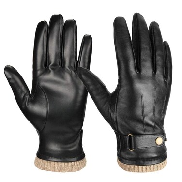 OZERO Mens Winter Gloves Genuine Nappa Leather Soft Warm Wool Lining Phone Texting Touchscreen Glove - Thermal Gifts for Husband or Dad Black Large