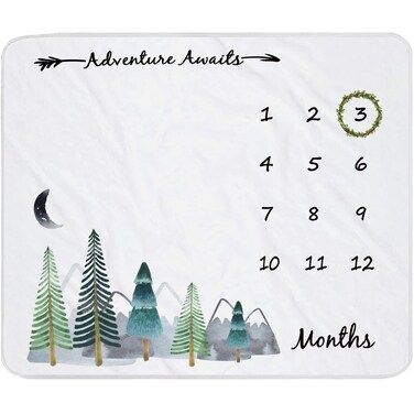 Yoothy Baby Monthly Milestone Blanket for Boy Girl Gender Neutral Gift for Baby Shower, Mountain Blanket for Newborn Picture, Wreath &amp;12 Stickers Included, Soft Flannel Blanket 45''x40''
