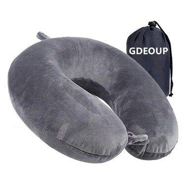 GDEOUP Travel Pillow Memory Foam Neck Pillow Support Pillow,Luxury Compact &amp; Lightweight Quick Pack for Camping Sleeping Rest Cushion (Grey)