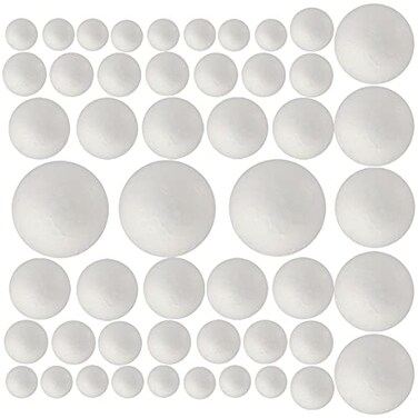 50 Pack Craft Foam Balls, 5 Sizes(1-2.4 Inches), White Polystyrene Smooth Round Balls, Foam Balls for Arts and Crafts, Christmas, DIY Craft for Home, Supplies School Craft Project and Holiday Party