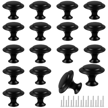 Romeda 18 Pieces Drawer Knobs, 30mm Black Cabinet Knobs, Drawer Pulls and Knobs, Dresser Knobs, Kitchen Knobs, Dresser Drawer Knobs, Knobs for Cabinets with Screw