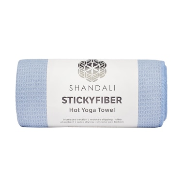 Shandali Stickyfiber Hot Yoga Towel - Silicone Backed Yoga Mat-Sized, Absorbent, Non-Slip, 24" x 72" Bikram, Gym, and Pilates - (Blue, Standard)