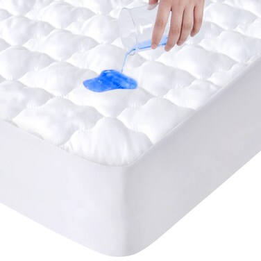 Full Size Mattres Protector Pad Waterproof Quilted, Breathable &amp; Cooling Full Mattress Pad Cover Fitted for Double Bed with Deep Pocket Up to 14", (White)