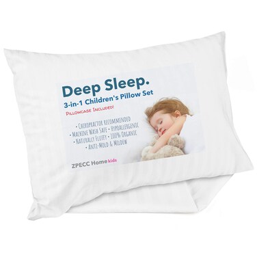 ZPECC Toddler Pillow with Pillowcase - 13 x 18 Organic Pillows for Sleeping, Soft Breathable Small Kids Pillow for Crib, Toddler Bed, Travel, White Stripe (Intended for Age 2 and up)