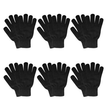 SILEDGN 6 Pairs Winter Gloves for Women Men's Warm Knit Gloves for Clod Weather Thermal Stretchy Thin Magic Glove for Driving Running Hiking, Black