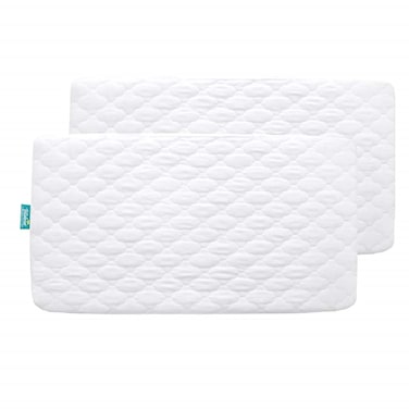 2 Pack Crib Mattress Protector Sheets Fitted Waterproof Crib Mattress Pad Cover, Noiseless &amp; Machine Wash 100% Absorbent Crib/Toddler Mattress Protector Sheet Quilted, White, 52" x 28
