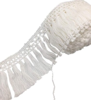 FQTANJU 15 Yards X 6cm Wide Cotton Tassel Fringe in White.