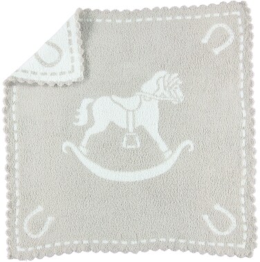 Barefoot Dreams CozyChic Scalloped Baby Receiving Blanket - Stone &amp; Rocking Horse,Stone &amp; White,30x32,CozyChic Scalloped Receiving Blanket