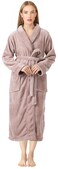 NY Threads Premium Women's Robe Plush Soft Long Bathrobe Warm Fleece Shawl Collar Spa Robe (Medium, Taupe)