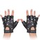 Skeleteen Gothic Fingerless Biker Gloves - 80s Style Black Leather Punk Biker Gloves for Men, Women and Teens
