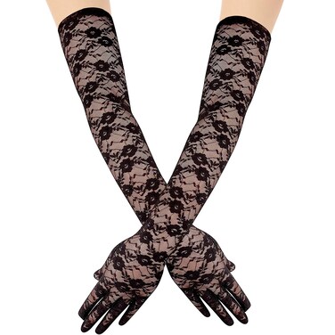 Skeleteen Elegant Lace Elbow Gloves - 1920s Fashion Opera Length Tea Party Black Wedding Gloves