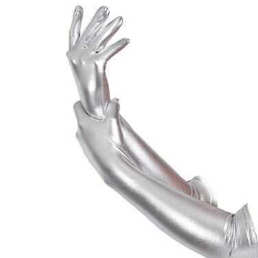 Skeleteen Silver Metallic Opera Gloves - Roaring 20's Fancy Flapper Elbow Evening Gloves Accessories for Women and Girls