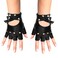 Skeleteen Fingerless Faux Leather Gloves - Black Biker Punk Gloves with Belt Up Closure and Rivet Design for Women and Kids