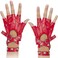 Skeleteen Fingerless Faux Leather Gloves - Red Biker Punk Gloves with Belt Up Closure and Rivet Design for Women and Kids