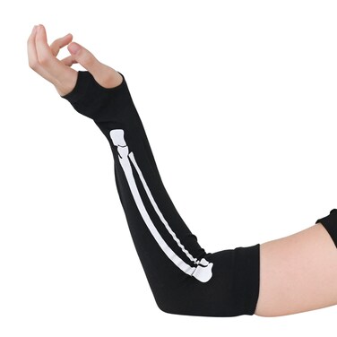 Skeleteen Bone Hand Skeleton Gloves - Costume Accessories Fingerless Skeleton Stretch Elbow Gloves for Adults and Children
