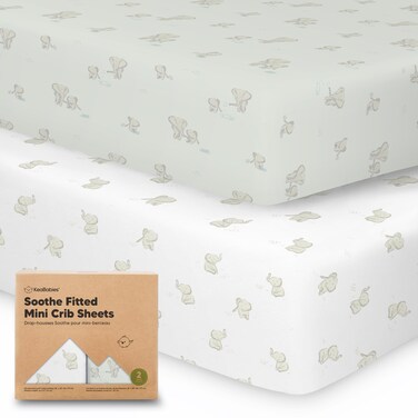 2-Pack Mini Crib Sheets Fitted, Pack and Play Sheets - Organic Cotton Pack N Play Sheets for Pack and Play Mattress, Playard Baby Crib Sheets, Jersey Crib Sheets Neutral for Boys,Girls (Elly)