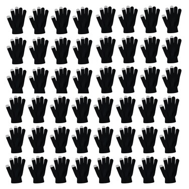 48 Pairs Winter Magic Gloves, Bulk Warm Brushed Interior, Stretchy Assorted Mens Womens (Black Touch Screen Gloves)
