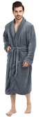 NY Threads Luxurious Men's Shawl Collar Fleece Bathrobe Long Spa Robe, Large-X-Large, Grey