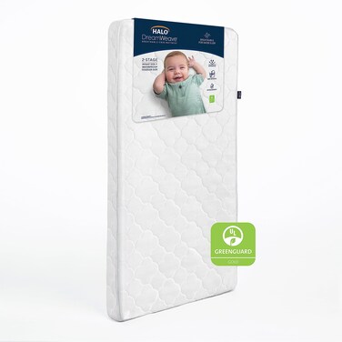 HALO DreamWeave Baby Crib Mattress and Toddler Bed, Breathable, Dual Sided 2-Stage Design, 100% Breathable Mattress, Machine Washable Cover, Hypoallergenic, Non-Toxic Materials, Greenguard Cert.