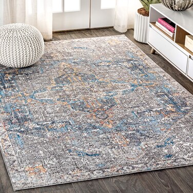 JONATHAN Y RES101A-4 Izmir Vintage Medallion Indoor Area Rug Glam Rustic Easy Cleaning Bedroom Kitchen Living Room Non Shedding, 4 X 6, Gray,Mustard,Turquoise