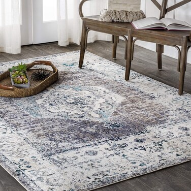 JONATHAN Y CAV105A-5 Ankara Vintage Medallion Indoor Area-Rug Bohemian Easy-Cleaning High Traffic Bedroom Kitchen Living Room Non Shedding, 5 ft x 8 ft, Gray,Ivory