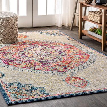 JONATHAN Y BMF101A-3 Bohemian Flair Boho Vintage Medallion Cream/Orange 3 ft. x 5 ft. Area-Rug, Vintage, Easy-Cleaning, for Bedroom, Kitchen, Living Room, Non Shedding