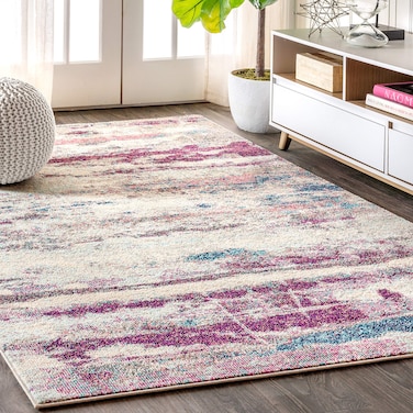 JONATHAN Y CTP102A-8 Contemporary POP Modern Abstract Brushstroke Cream/Pink 8 ft. x 10 ft. Area-Rug, Bohemian, Easy-Cleaning, for Bedroom, Kitchen, Living Room, Non Shedding