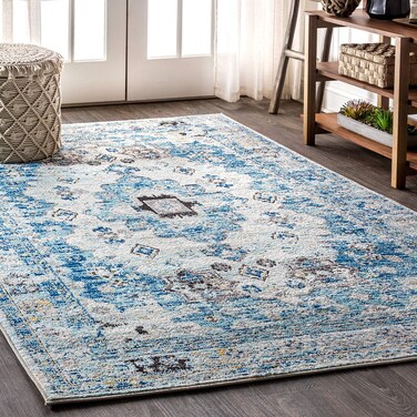 JONATHAN Y MDP202A-3 Modern Boho Vintage Medallion Cream/Blue 3 ft. x 5 ft. Area Rug Bohemian, Vintage, Traditional, Perfect for Home, Living Room, Kitchen, Bedroom