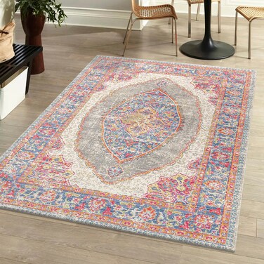 JONATHAN Y MDP300A-5 Kilia Medallion Indoor Area-Rug Vintage Glam Bohemian Easy-Cleaning Bedroom Kitchen Living Room Non Shedding, 5 X 8, Fuschia,Mustard,Indigo