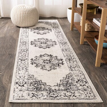 JONATHAN Y BMF107B-28 Inigo Cottage Medallion Indoor Area-Rug Bohemian Vintage Floral Easy-Cleaning High Traffic Bedroom Kitchen Living Room Non Shedding, 2 ft x 8 ft, Grey