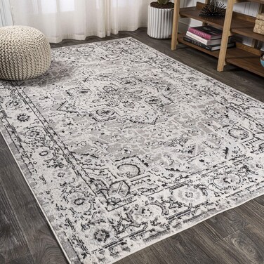 JONATHAN Y BMF110A-8 Denia Ornate Geometric Medallion Indoor Area-Rug Bohemian Floral Easy-Cleaning High Traffic Bedroom Kitchen Living Room Non Shedding, 8 X 10, Dark Gray