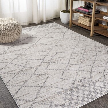 JONATHAN Y MOH300A-8 Asilah Moroccan Modern Diamond Indoor Farmhouse Area-Rug Bohemian Minimalistic Geometric Easy-Cleaning Bedroom Kitchen Living Room Non Shedding, 8 X 10, Light Gray