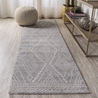 JONATHAN Y MOH306B-210 Rih Moroccan Style Diamond Indoor Farmhouse Area-Rug Bohemian Geometric Easy-Cleaning Bedroom Kitchen Living Room Non Shedding, 2 X 10, Gray/Ivory