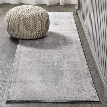 JONATHAN Y MDP401B-210 Rosalia Cottage Medallion Indoor Area -Rug Vintage Bohemian Easy -Cleaning Bedroom Kitchen Living Room Non Shedding, 2 ft x 10 ft, Ivory/Gray