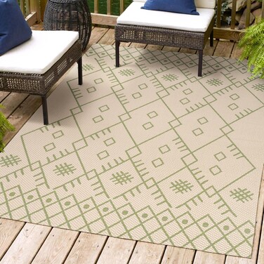 JONATHAN Y SMB123A-8 Boho Moroccan Indoor Outdoor Area Rug, Bohemian, Coastal, Casual Easy Cleaning,Bedroom,Kitchen,Backyard,Patio,Non Shedding, Beige/Green, 8 X 10