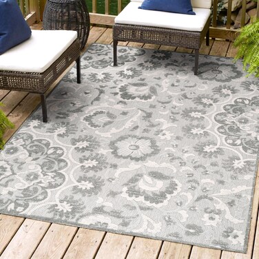 JONATHAN Y AMC104A-8 Lucena Modern Medallion High-Low Indoor Outdoor Area-Rug Bohemian Floral Easy-Cleaning High Traffic Bedroom Kitchen Backyard Patio Porch Non Shedding, 8 X 10, Light Gray/Ivory